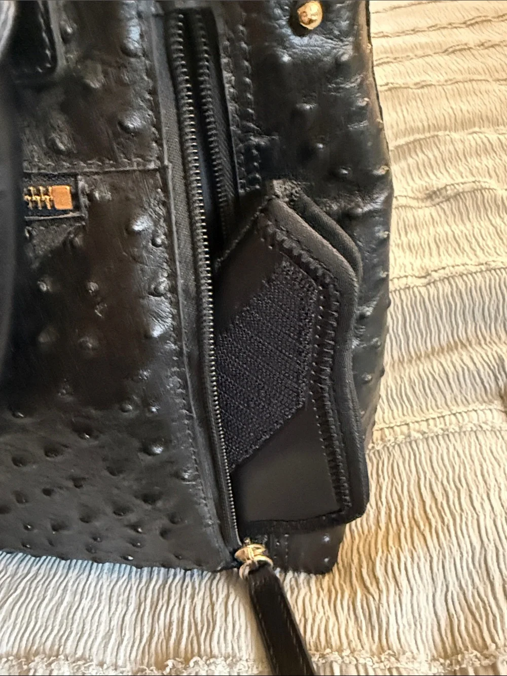 Gun Tote’n Mamas Black Ostrich-Texture Tote Bag Top Grain Leather NWT